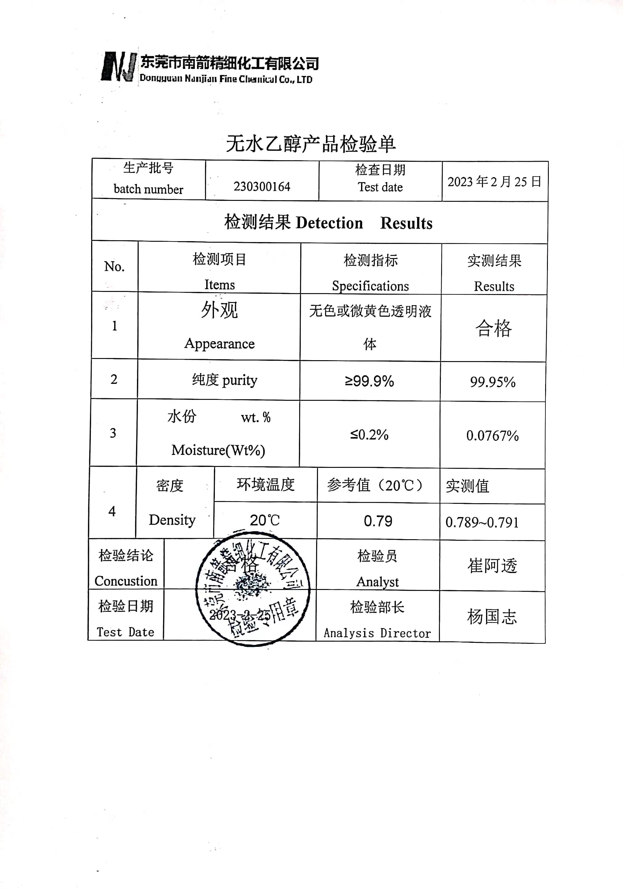 无水乙醇第三方检测报告